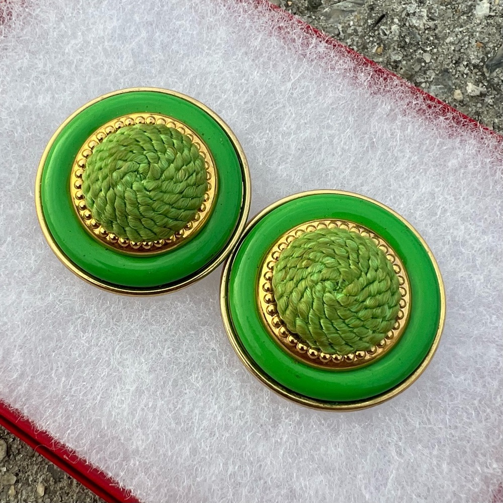 Vintage Lime Green Woven Earrings er2